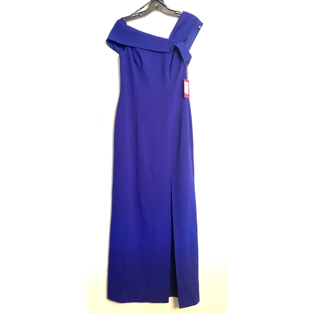 NEW Vince Camuto Asymmetrical Neckline Long Blue Dress